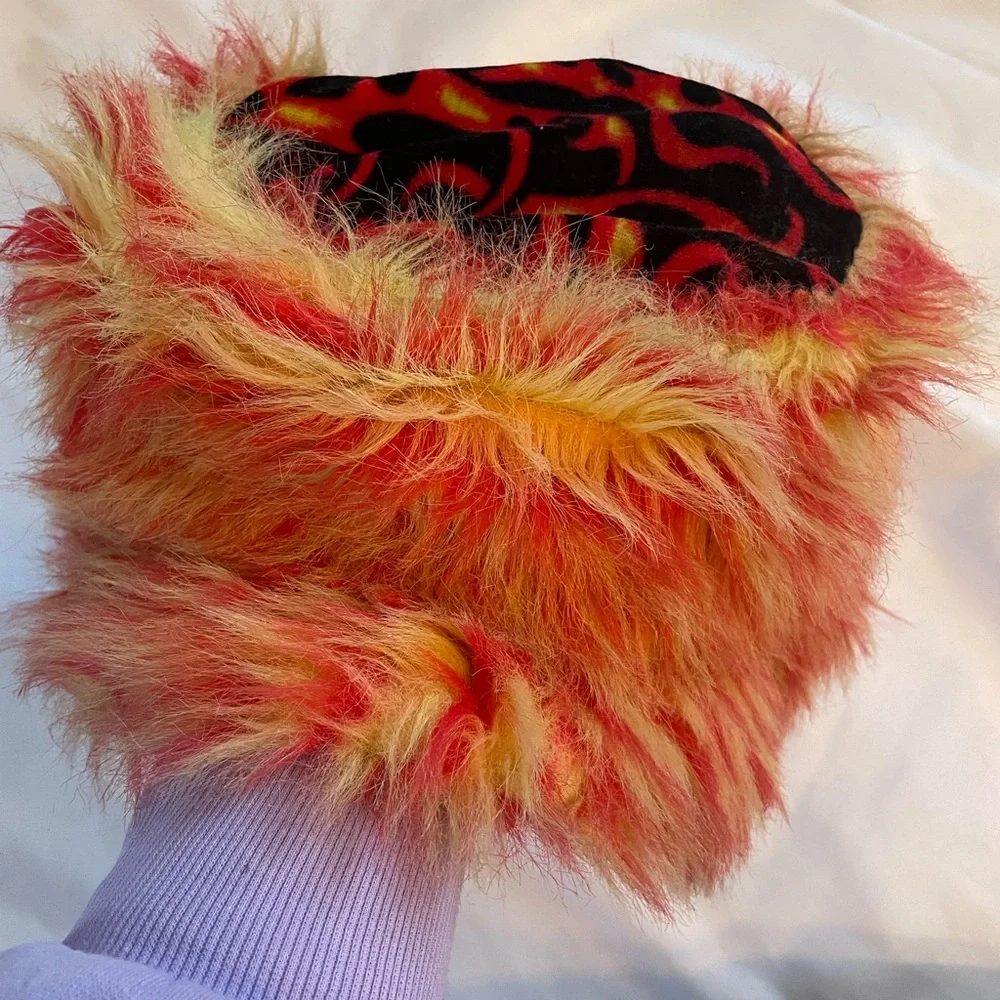 Furry Red, Yellow, and Black Warm Women’s Hat,‎ Soft and Stretchy, OS Fits Most
